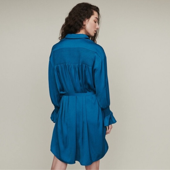 Maje Rebano Chemise Bleu Button Up Satin Shirt Dress Size 1 USA Women’s Small - Picture 2 of 8